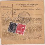 All.Bes. - 4x20 Pfg. Arbeiter u.a. Paketkarte Rimpar ü. Würzburg 19.6./25.6.48 !
