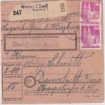 Bizone - 3x90+10 Pfg. Bauten Paketkarte Würzburg 2 (Land) - Darmstadt 4.10.48