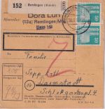 Bizone - 2x50 Pfg. Bauten Paketkarte Remlingen - Darmstadt 30.9.48