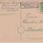 Bizone - Hohestadt ü. Ochsenfurt Landpost-Ra2 10 Pfg. Ganzsachenkarte 1.3.52