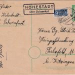 Bizone - Hohestadt ü Ochsenfurt Landpost-Ra2 10 Pfg. Ganzsachenkarte + NO 9.6.50