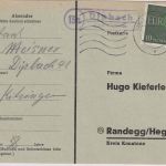 BRD - Dipbach ü. Kitzingen Landpost-Ra2 Karte n. Randegg 1960