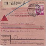 Bizone - 80 Pfg. Bauten Nachnahme-Paketkarte Würzburg-Heidingsfeld 26.10.48