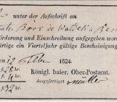 Bayern - Würzburg 1824 Postaufgabeschein (28 Kr. Franko/4 Kr. Recepisse)