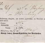 Bayern - Würzburg 1849 Postaufgabeschein f. Chargebrief n. OLDENBURG