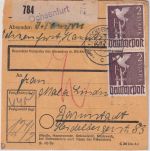 All.Bes. - 2x2 M. Taube u.a. Paketkarte Ochsenfurt - Darmstadt 7.5.48