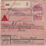 All.Bes. - 2x60 Pfg. Arbeiter Nachnahme-Paketkarte Würzburg 5 Darmstadt 20.5.48