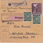 All.Bes. - 2 M. Taube u.a. Dringend-Paketkarte Obereisenheim ü. Würzburg 18.6.48