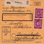 All.Bes. - 3+1 M. Taube u.a. Paketkarte Würzburg Land - Darmstadt 19.5.48