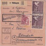 All.Bes. - 2x2 M. Taube u.a. Paketkarte Thüngen - Darmstadt 4.5.48