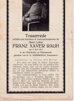 Bayern - Dietramszell Trauerrede Lehrer u. Leutnant F.X. Rauh 4-seitig 1917