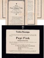 Bayern - Bad Tölz Juliana Fink Trauerrede 1921 + Todesanzeige Pepi Fink 1920
