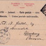 Bayern/England - 10 Pfg. Wappen Ganzsache/A-Teil London - Würzburg 1890
