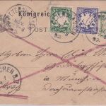 Bayern - 10 Pfg. Rauten Ganzsache+Zusatz/Eilkarte Petershausen - München 1892