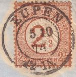 DR - 2 1/2 a. 2 1/2 Gr. Brustschild Brief n. ENGLAND K2 Eupen - London 5.10.1874