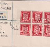 Dt.Bes. Kanalinseln - Jersey 1 P. Wappen 6er-Block Einschreibebrief/FDC 1.4.41