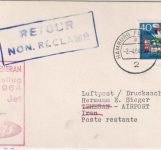 BRD - Scandinavian Airlines Erstflug Hamburg/Teheran Luftpostbrief 1964