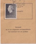 Niederlande - 5 Gld. Juliana Postausweiskarte s'Gravenhage-Rijswijkseweg 1959