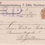 Schweiz - 12 Rp. Helvetia Nachnahme-Drucksachenkarte Neuchatel Exped. Mess. 1908