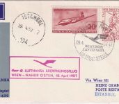 DDR - Lufthansa Erstflug Wien/Istanbul Zuleitungspost 18.4.57 - selten !