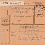 BRD - Bayreuth Land (Wohnsgehaig) Paketkarte n. Nürnberg 1968