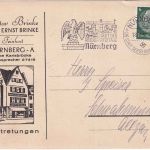 DR - Nürnberg 1937 illustrierte Firmenkarte (Brinke Feinkost) n. Schwabmünchen