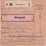 DR - Nürnberg 3f 1943 175 Pfg. Registrierkassen-Stpl. Dringend-Paketkarte