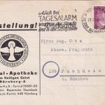 DR - Nürnberg "Auch bei Tagesalarm..." 1944 illustr. Firmenkarte n. Puchheim