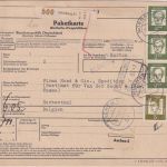 BRD - 3x2 DM+5 Pfg. Bed. Deutsche Paketkarte n. BELGIEN Nürnberg 21 1963