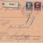 Bayern - 50 Pfg. Ludwig/Freistaat u.a. Paketkarte Pfreimd - Nürnberg 9. JAN 20