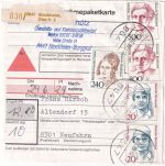 BRD - 2x500 Pfg. Frauen u.a. Nachnahme-Paketkarte Stockheim Ofr. 2 - 1992