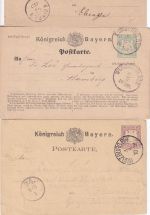 Bayern - Würzburg Bahnhof 3 versch. K1 2x2 Kr./1x5 Pfg. Ganzsachenkarte 1875/82