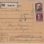 Bayern - 1 M. + 50 Pfg. Ludwig Paketkarte Neudorf Mf. - Nürnberg 23. JAN 20