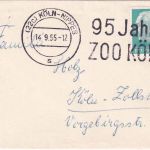 BRD - Köln-Nippes 1955 95 Jahre Zoo Köln Masch.stpl. Ortsbriefchen/Drucksache