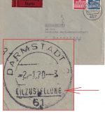 BRD - 100+30 Pfg. Brandenburger Tor Eilbrief Rheydt - Darmstadt (!!) 31.12.69