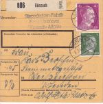 DR - 40+5 Pfg. AH Paketkarte Günzach - Weißenhorn 9.3.45