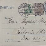 DR - 2+3 Pfg. Germnaia/Aufbrauch Ganzsache+Zustaz n. SÜDAFRIKA Rathenow 1906