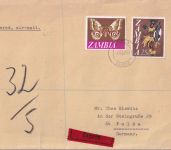 Sambia - 15+25 N Freimarken Luftpost-Express-Einschreibebrief Ndola - Fulda 1968