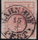 Österreich - 3 Kr. Wappen/1. Ausgabe Prachtstück K2 Triest Bahnhof 15/8