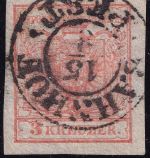 Österreich - 3 Kr. Wappen/1. Ausgabe Prachtstück K2 Triest Bahnhof 15/8