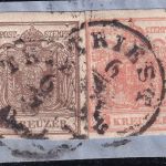 Österreich - 3+6 Kr. Wappen/1. Ausgabe Briefstück K1 Triest 6/3