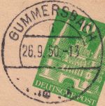Bizone - Gummersbach 26.9.50 teilapt. Tagesstempel 10 Pfg. Ganzsachenkarte