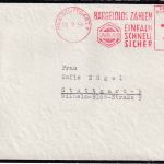 BRD - Stuttgart 1954 10 Pfg. AFS "Spargiro - bargeldlos zahlen" Orts-Trauerbrief