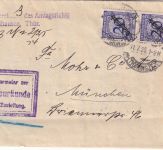 DR - 2x20 Pfg. Korbdeckel/Dienst Zustellurkunde Mühlhausen - München 11.7.25