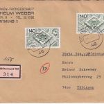 BRD - 2x140 Pfg. Palais de l'Europe Wertbrief Dortmund - Tübingen 26.3.78