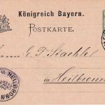 Bayern - 5 Pfg. Rauten Ganzsachenkarte m. Zudruck Memmingen - Heilbronn 1893