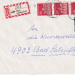 BRD - 3x30+20 Pfg. Brandenburger Tor Einschreibebrief Neugnadenfeld 1968