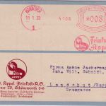 DR - Hannover 1932 8 Pfg. AFS "Feinkost Appel" Firmenkarte n. Landshut
