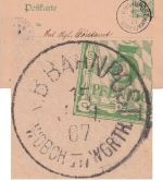 Bayern - K.B. Bahnpost WDBCH-III-WGRTH 15. JUL 07 5 Pfg. Ganzsachenkarte