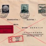 DR - 75 Pfg. Zeppelin u.a. Eil-Einschreibebrief Schwedt (Oder) 17.3.36
